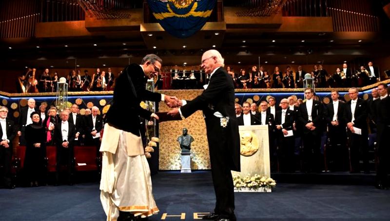 Abhijit Banerjee receiving the Nobel Prize