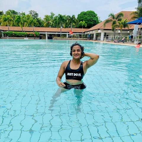 Ritu Phogat inside the pool