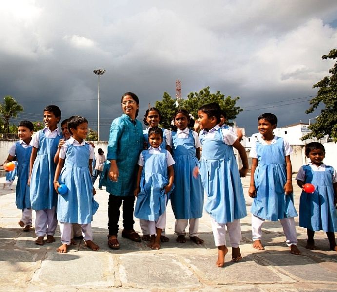 Sunitha Krishnan with Her School's Children