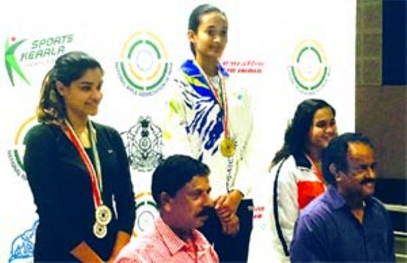 Chinki Yadav after winning the gold in the 61st National Shooting Championship, held in Thiruvananthapuram of Kerala