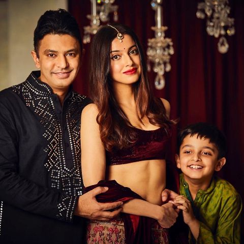 Divya Khosla Kumar with her husband and son