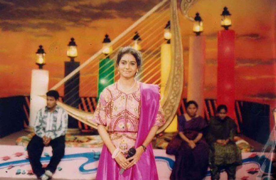 Sunitha Upadrashta giving a live performance in TV