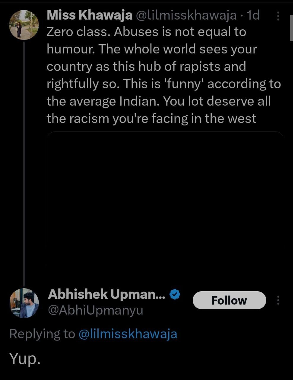 The tweet of the Pakistani woman with which Abhishek Upmanyu agreed with