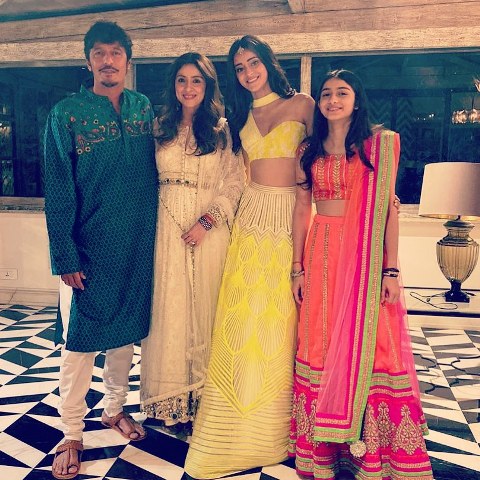 Chunky Panday with his wife and daughters