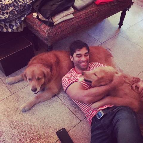 Kushal Punjabi with his pet dogs