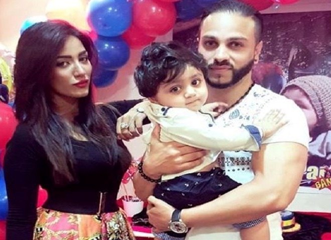 Mathira with her husband and her son