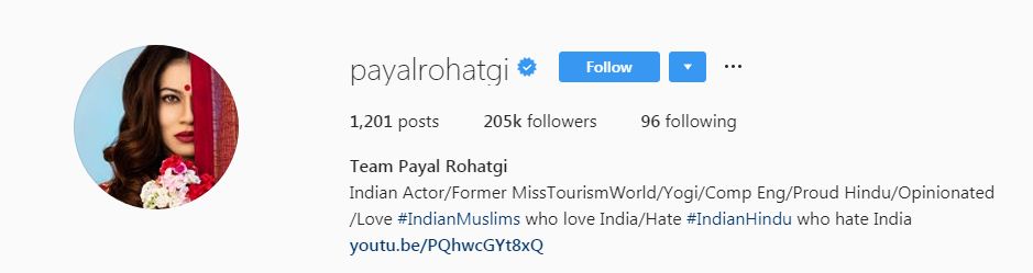 Payal Rohatgi's Instagram Profile
