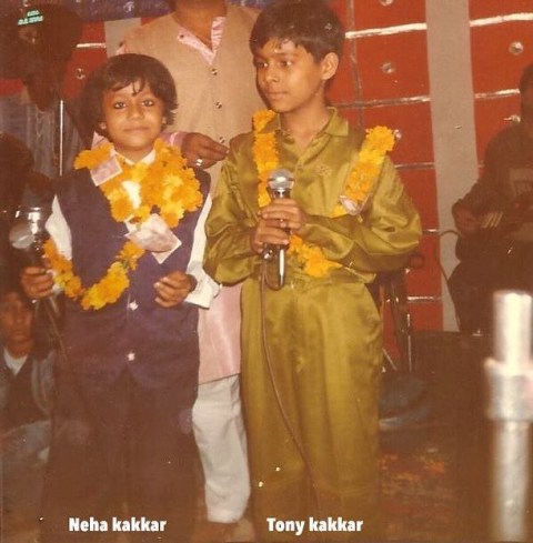 Tony Kakkar performing with his sister in childhood