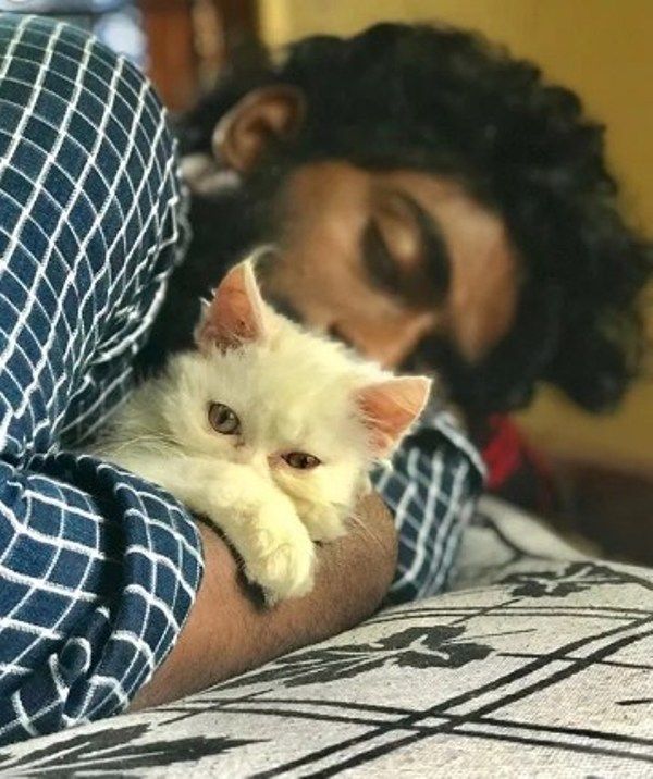 Pareekutty Perumbavoor with his Pet Cat