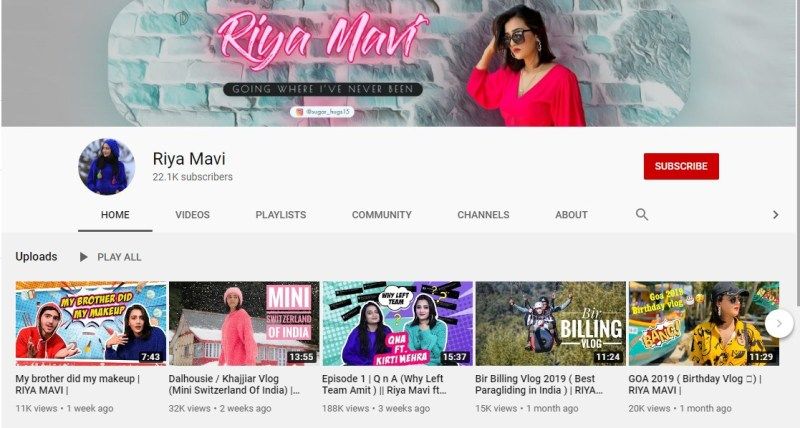 Riya Mavi's Youtube Channel