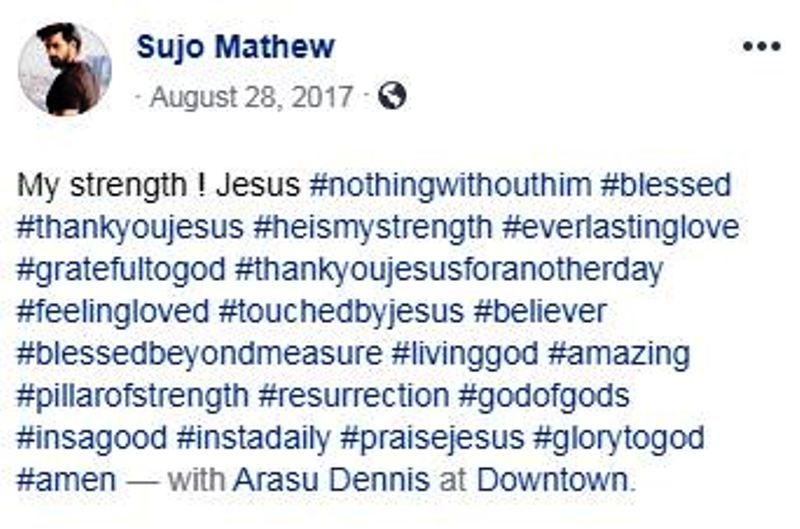 Sujo Mathew's Post on Facebook