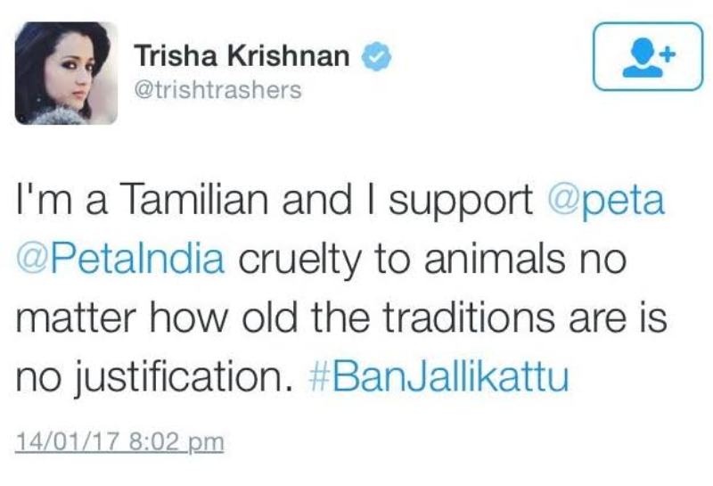 Trisha Krishnan's Tweet on Jallikattu