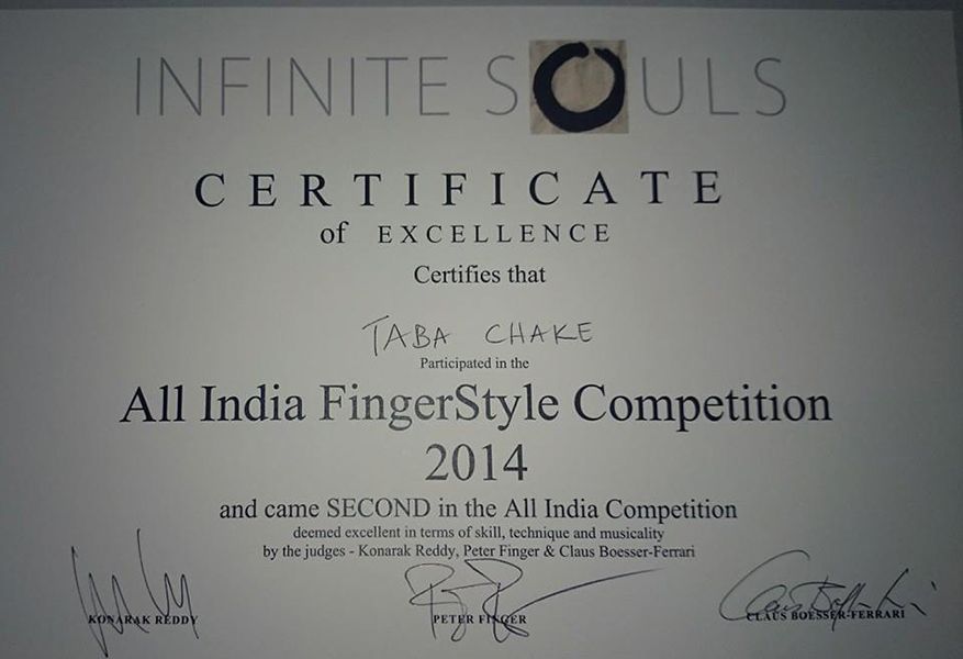 Certificate of Taba Chake of a Fingerstyle Competition