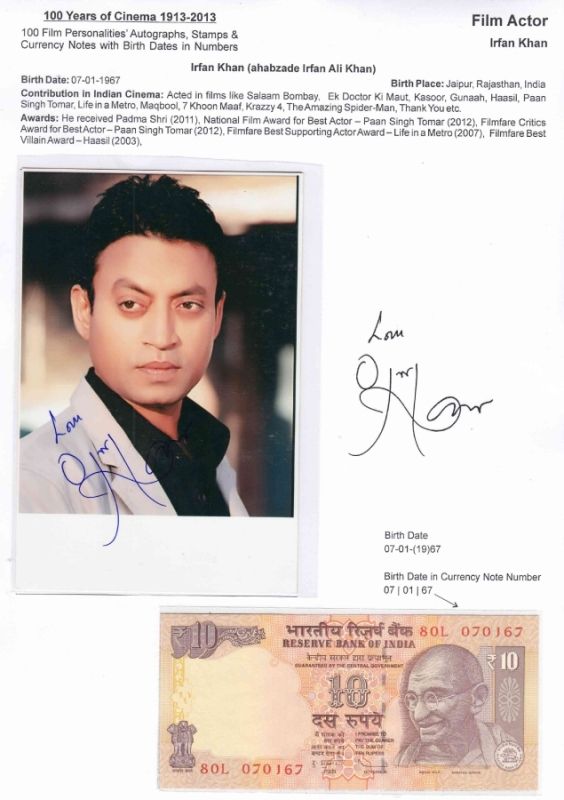 Irrfan Khan and the Ten Ruppe Note with his Date of Birth on it