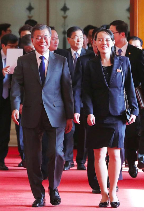 Kim Yo-jong Walking Along With the South Korean President Moon Jae-in