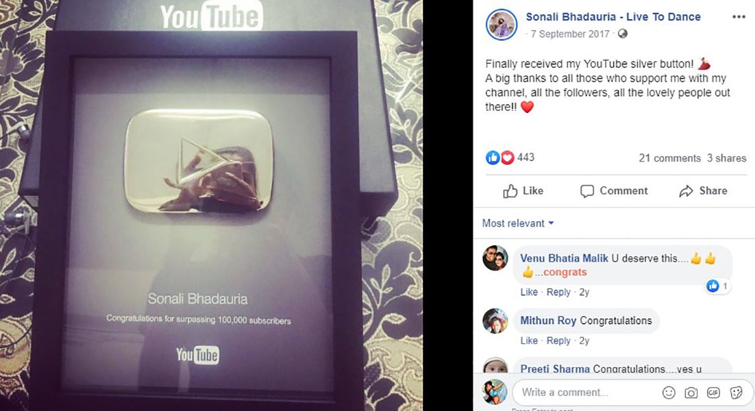 Sonali Bhadauria's Facebook Post About Winning Silver Button