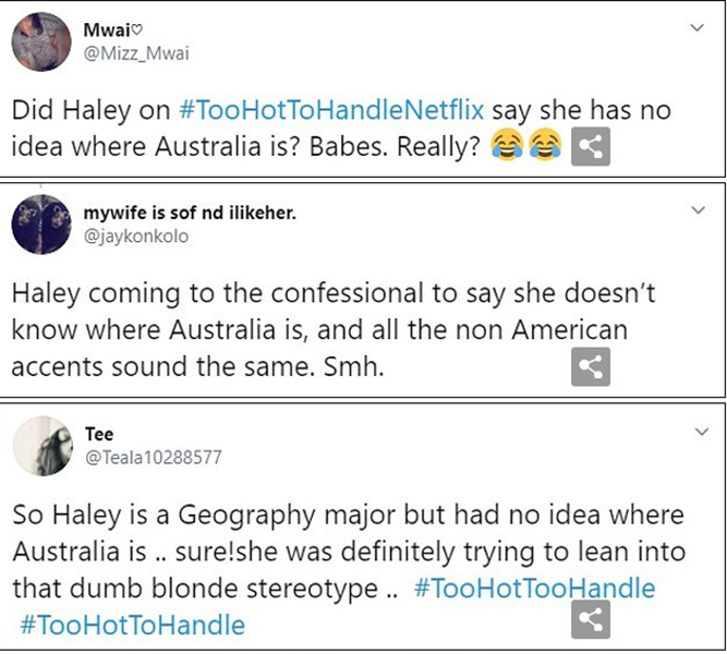 Twitter Comments on Haley Cureton's Statements On the Show 'Too Hot To Handle'
