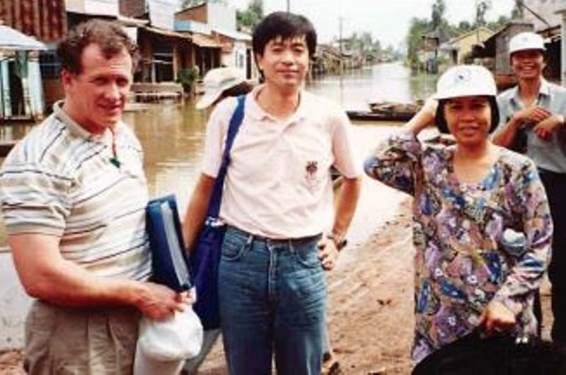 Chris Maher (left) and his colleagues in Cambodia in the early 1990s