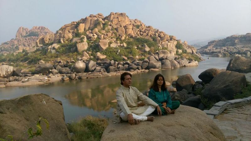 Sarvadaman D Banerjee Doing Meditation in Rishikesh Along With His Wife Alankrita Banerjee