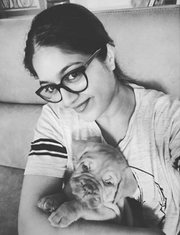 Meghana Raj With Her Pet Dog