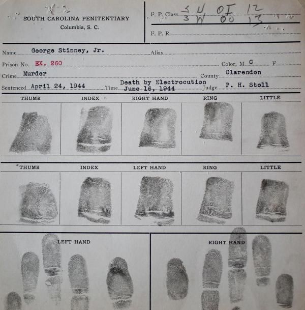 George Stinney Jr's fingerprints from 1944