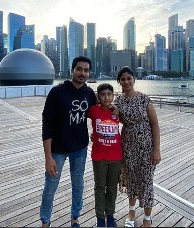 Manjula Paritala with her husband and son