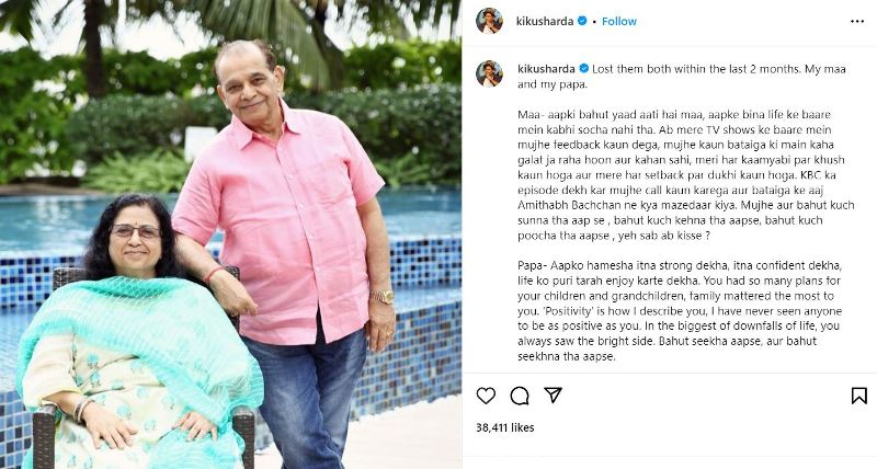 A snip of Kiku Sharda's Instagram post about his parents