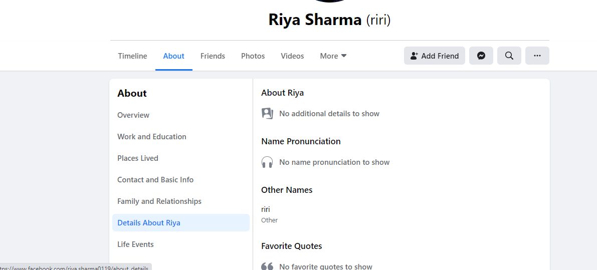 Riya Sharma's Facebook Profile