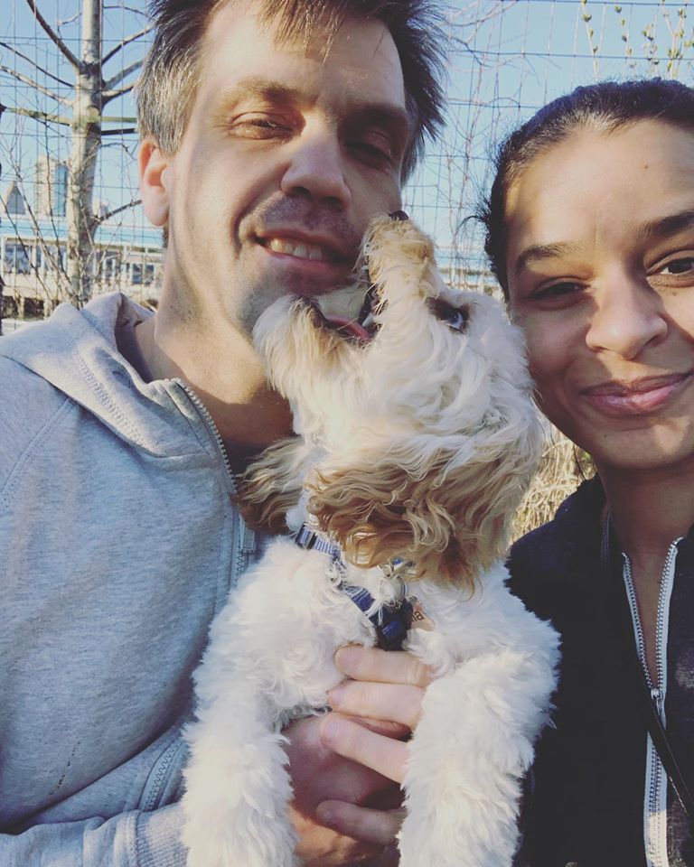 Sarah Cooper and her Husband with their Pet Stella