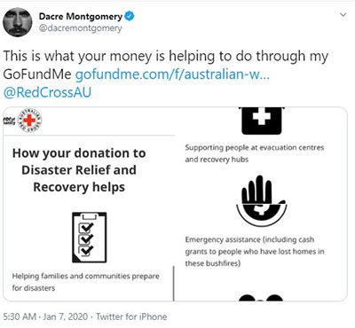 Dacre Montgomery Showing his Support for Australian Red Cross through his Twitter Post