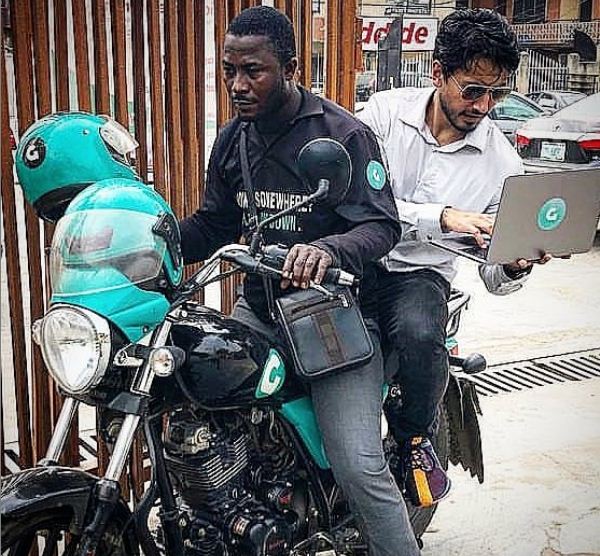 Fahim Saleh on a Gokada bike in the Lagos state of Nigeria