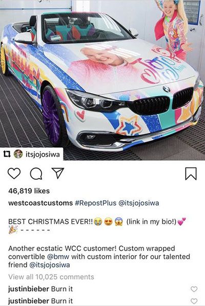 Justin Bieber Commenting on the Post of JoJo Siwa
