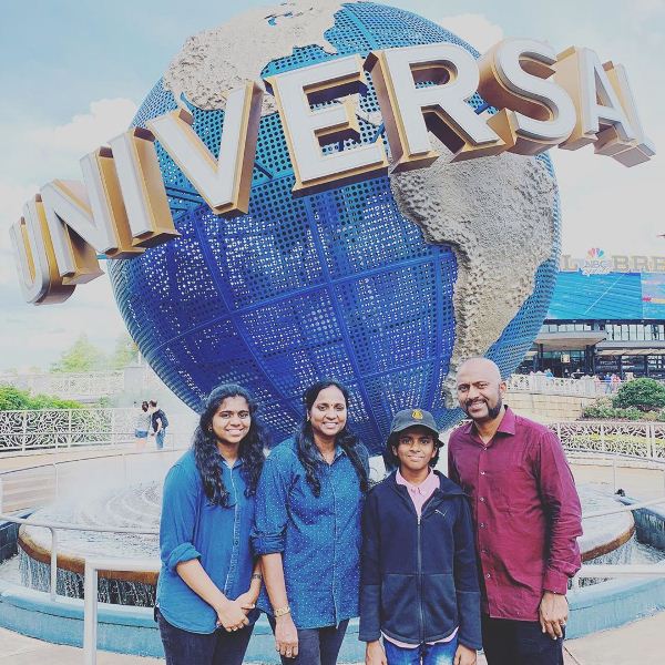 Lydian Nadhaswaram with his family at Universal Studios Orlando