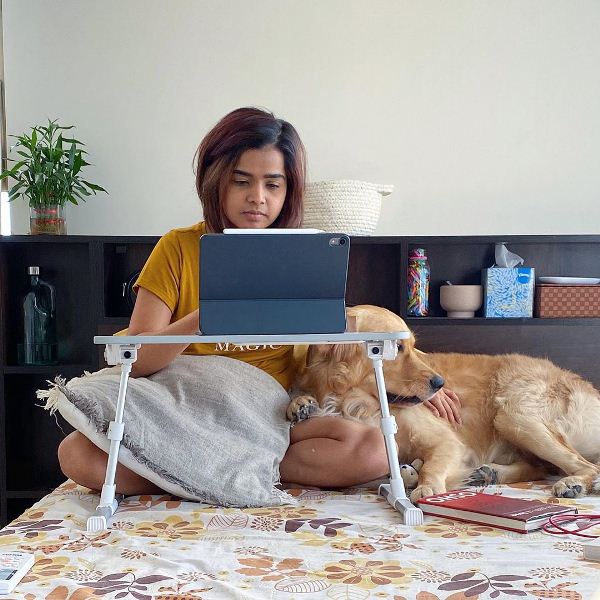Suhani Shah working with her dog, Steve