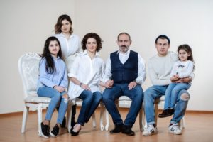 Anna Hakobyan with her husband Nikol Pashinyan and their children