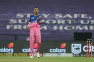 Kartik Tyagi pumped up after taking a wicket on his debut IPL match