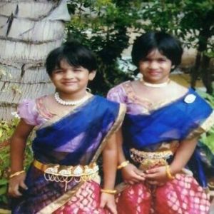 Mahashweta with her sister after performing in a school play