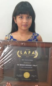 Mahaswetha with her LAFA 2019 Best Child Actress award