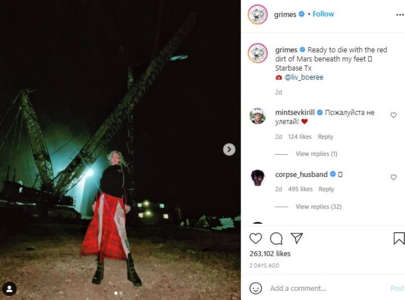 The Instagram post of Grimes in which she revealed that she wanted to die on Mars