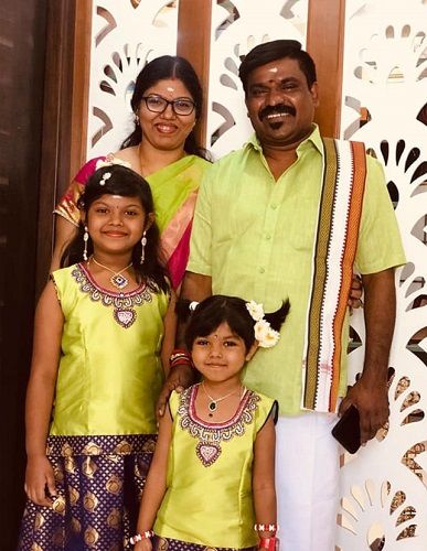 Velmurugan With His Wife and Two Daughters