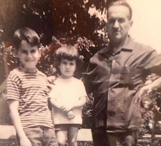 Childhood Picture of Lucia Galán with her Brother and Father