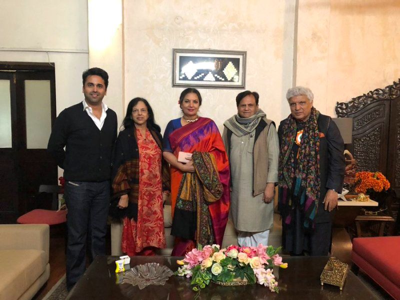 From Left: Faisal Patel (Ahmed's son), Memoona Patel (Ahmed's wife), Shabana Azmi (actress) Ahmed Patel, and Javed Akhtar (writer)