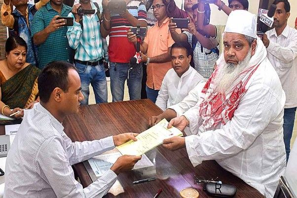 All India United Democratic Front (AIUDF) chief Badruddin Ajmal filing his nomination papers for contesting from Dhubri constituency in Lok Sabha elections