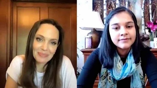 Angelina Jolie interviewing Gitanjali Rao for her TIME magazine feature