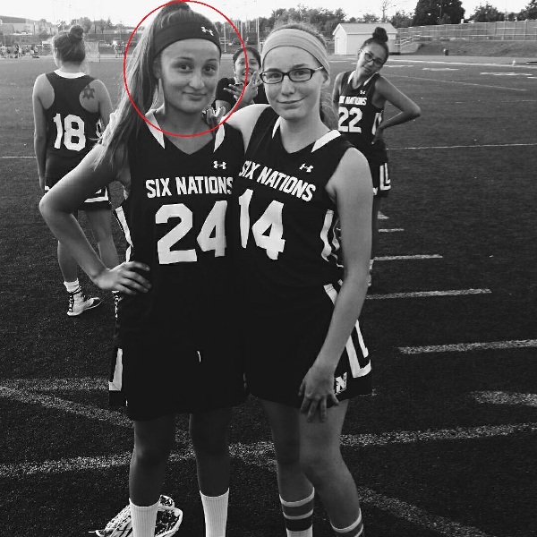 Jenna Clause wearing the Six Nation's Lacrosse jersey