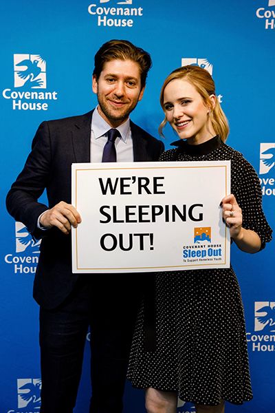 Rachel Brosnahan with her Husband at an Event Supporting Sleep Out Initiative of Covenant House