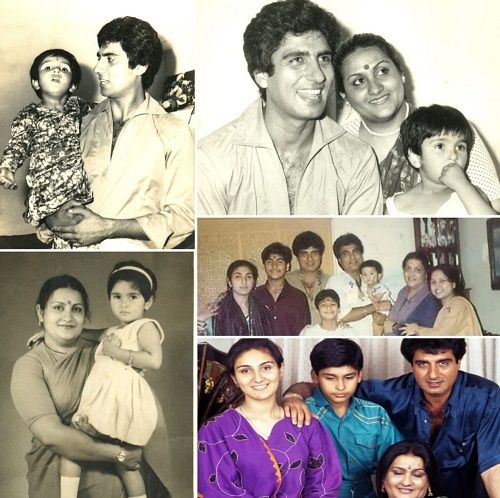 A collage of old pictures of Raj Babbar with his family