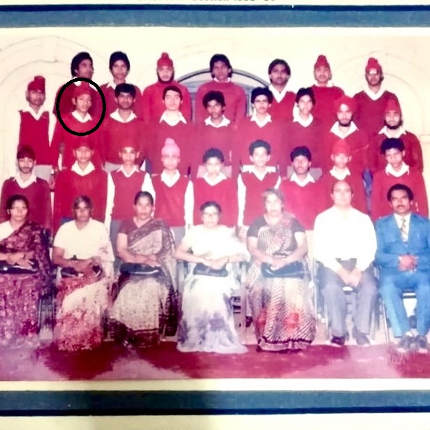 A school group photo featuring Gurpreet Ghuggi (face encircled)