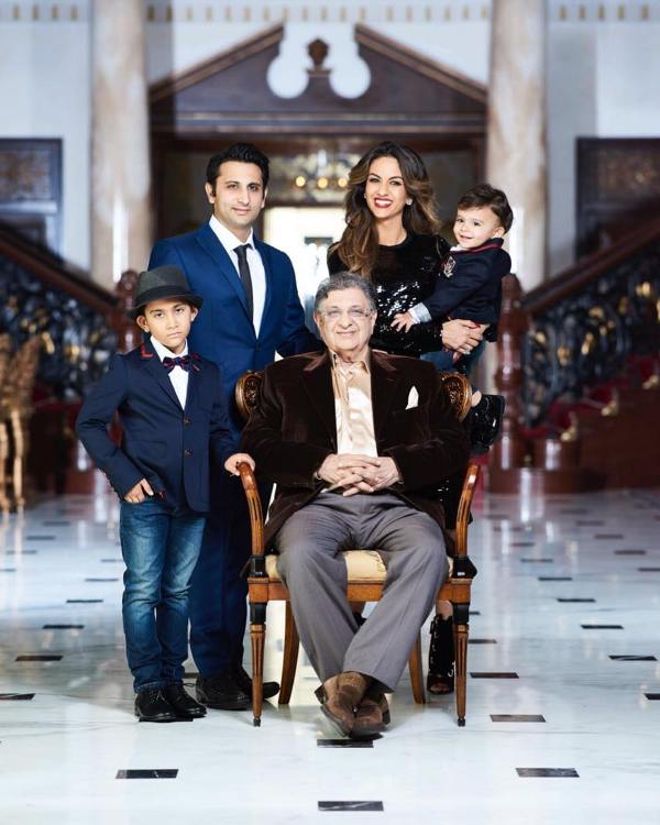 Adar Poonawalla along with his father, wife, and children at Adar Abad Poonawalla House