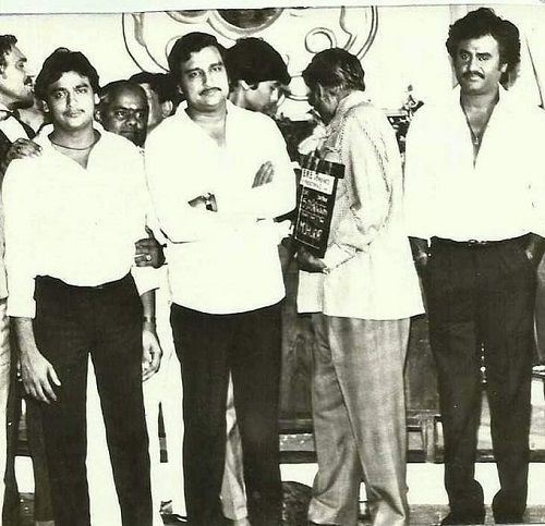 An old picture of K. C. Bokadia with Rajinikanth